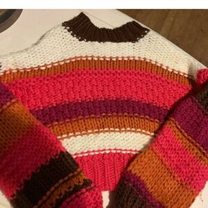 Bohme Bobo Cozy Striped Chunky Hand Knit Look Sweater Cropped Multicolor Size S